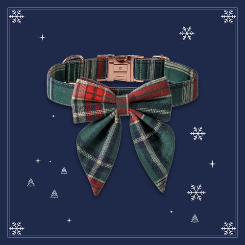 Christmas Green Plaid Butterfly Bow Dog