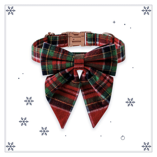 Christmas Red Plaid Swallowtail Bow Collar
