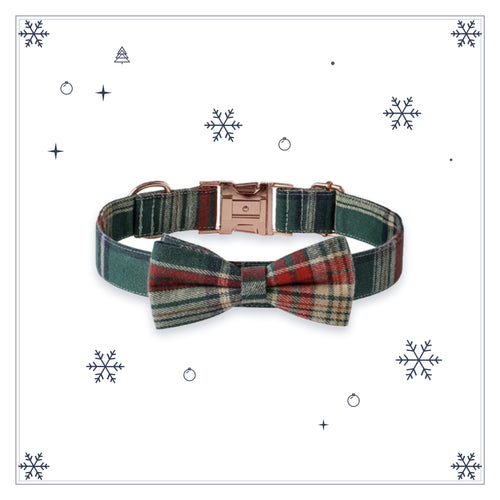 Christmas Green Plaid Bow Dog Collar