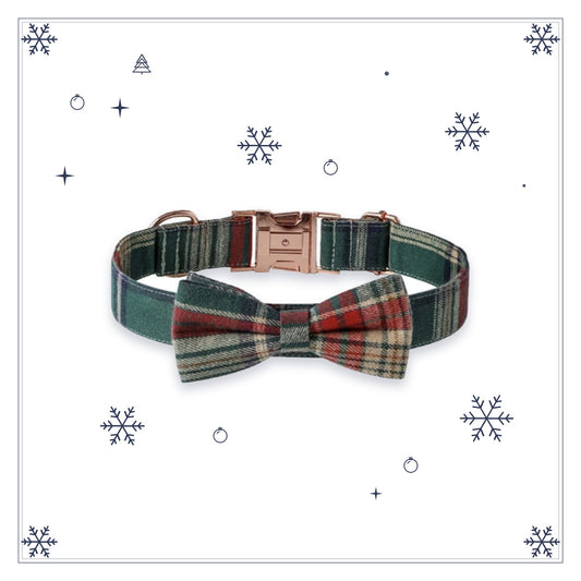 Christmas Green Plaid Bow Dog Collar