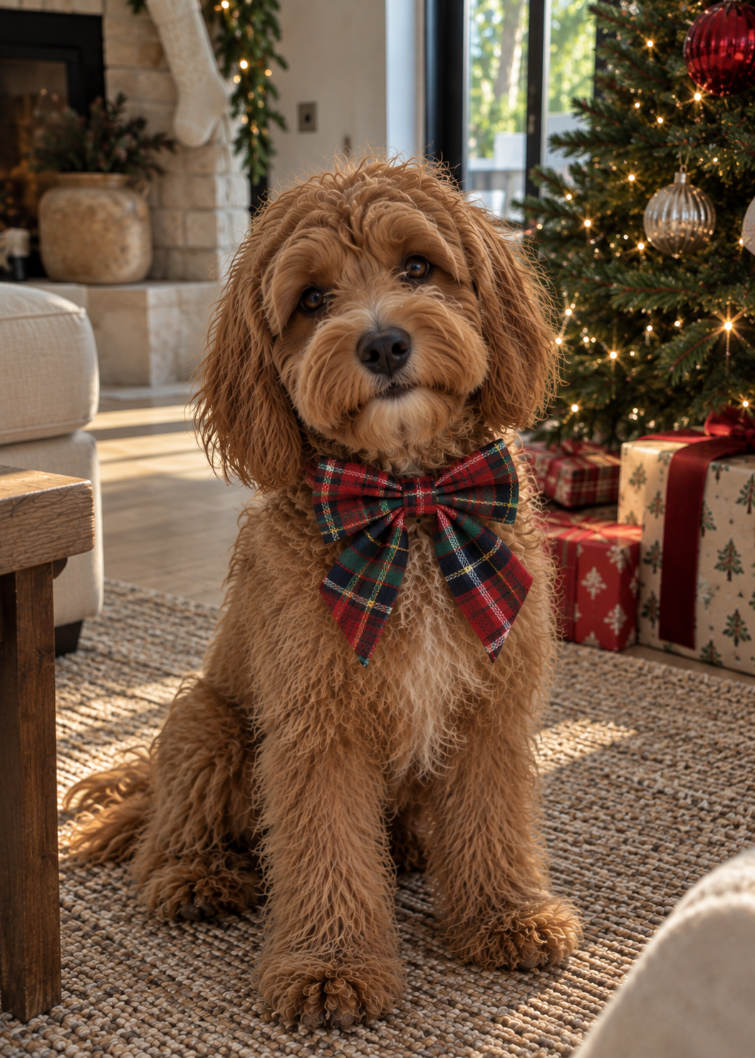 Christmas Red Plaid Swallowtail Bow Collar