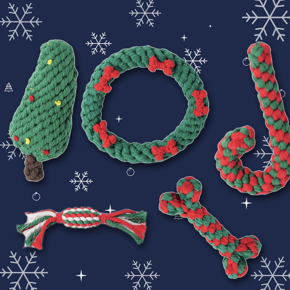 Holiday Rope Toy set – Festive Cotton Chew & Tug for Dogs